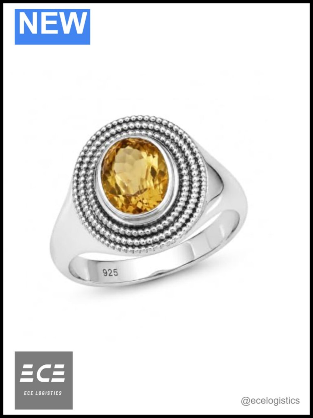 925 Sterling Silver Natural Citrine Oval Ring Vintage Statement Jewelry Gift
